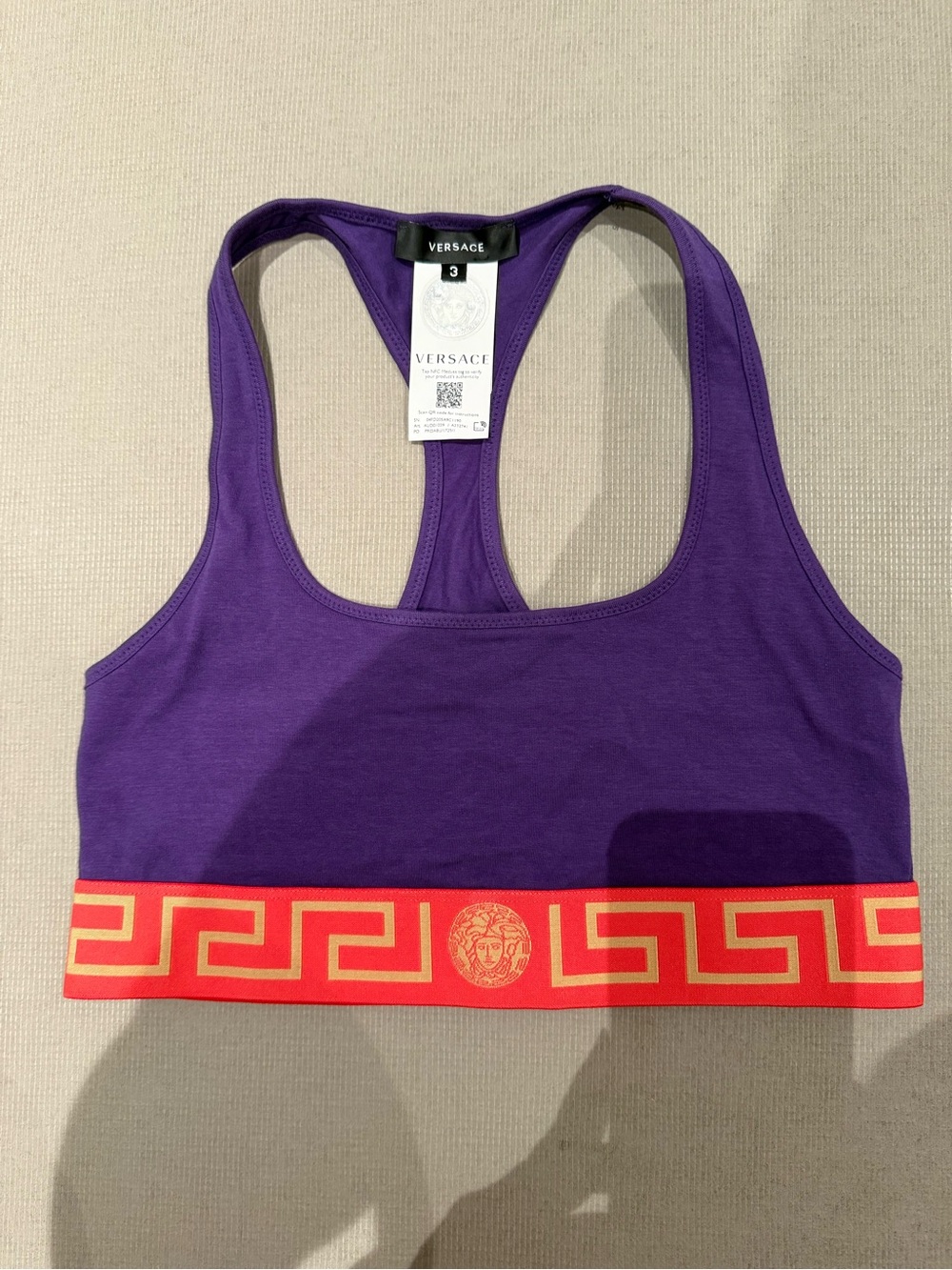 Versace Purple Racerback Bralette with Red & Gold Logo Band